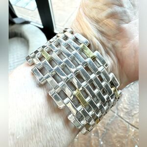 Vintage TAXCO Sterling Silver 925 Mesh Bracelet 2-tone stunning stamped 88 grams